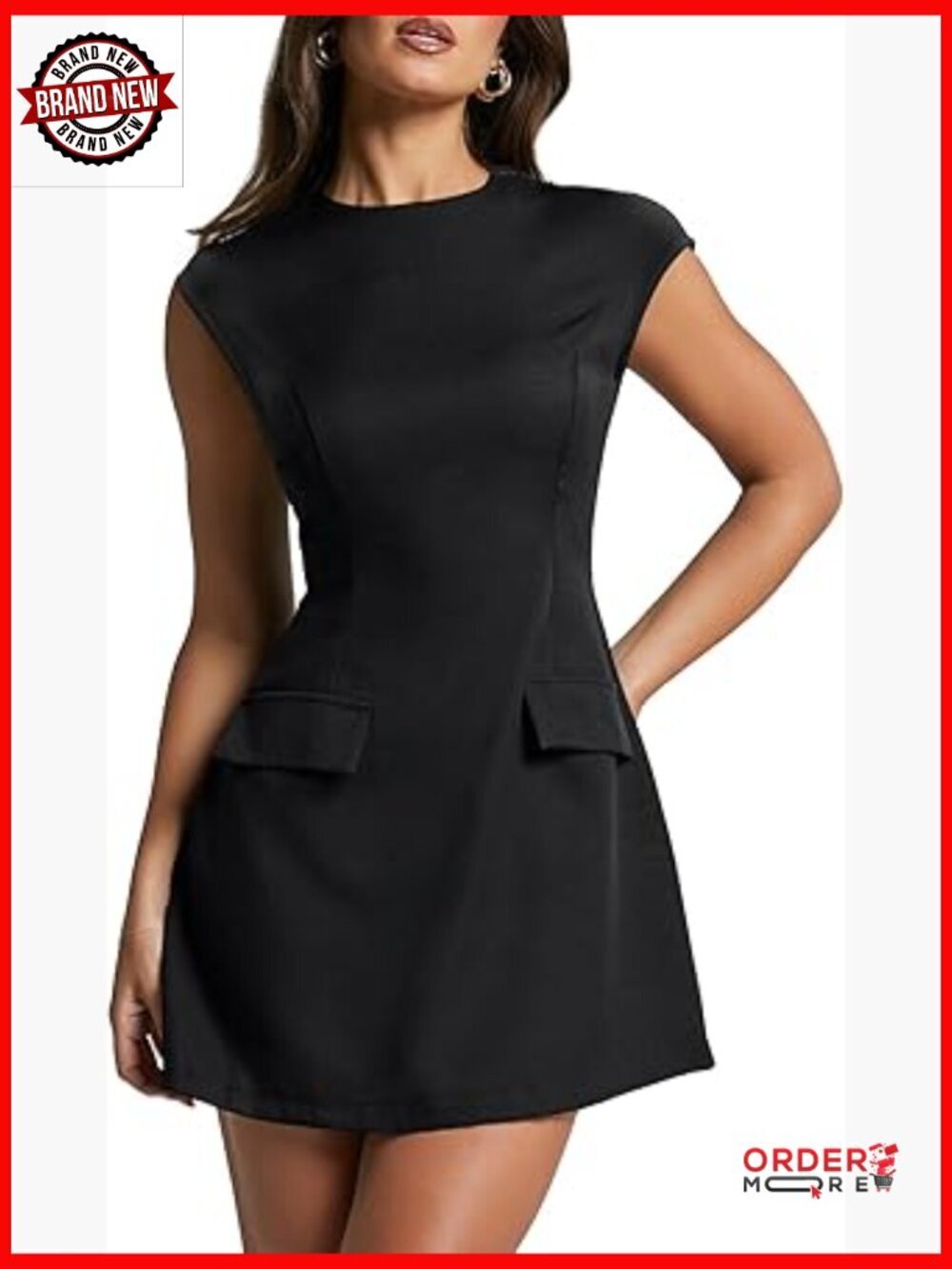 Cap Sleeve Mock Neck Mini Dress A-Line Flare Club Night Out Party